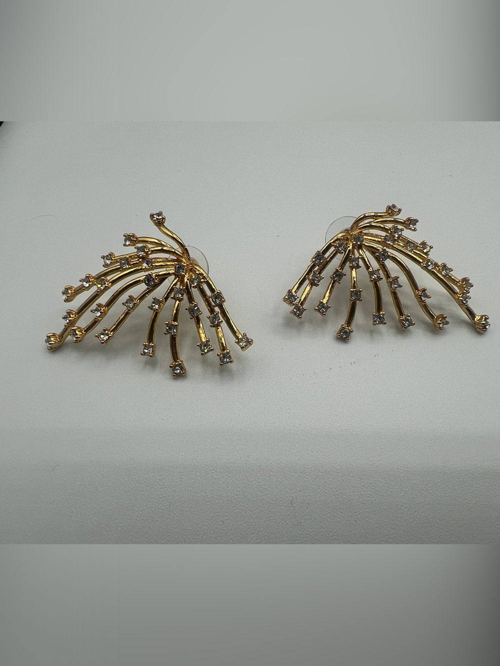 Gold Crystal Fan Statement Earrings - Women Jewelry